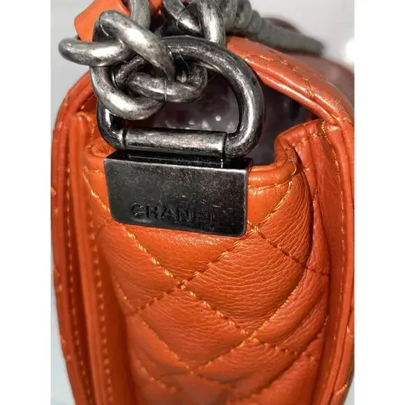 Chanel Blood Orange Leather Gunmetal Boy Bag - Picture 8 of 9